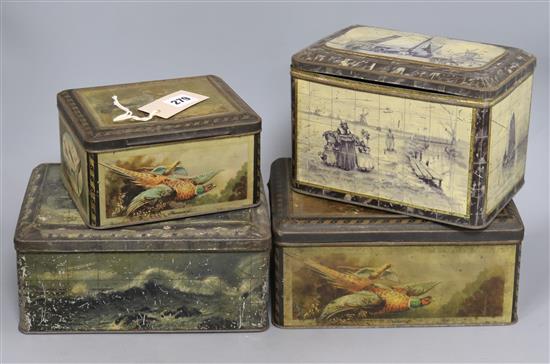 Two pairs of late Victorian Colmans Mustard tins, two with paper labels